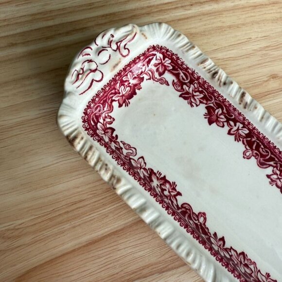 Vintage Masons Vista Red Pink Ironstone Covered Butter Dish England Landscape - Picture 6 of 12